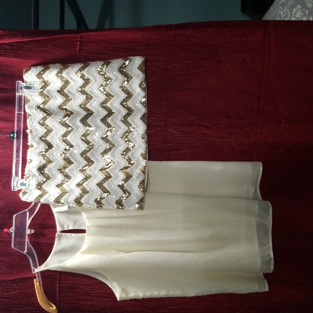 Tank and sequin skirt.